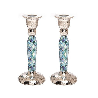 Tall Candlesticks - Diamonds Blue