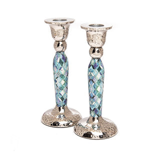 Tall Candlesticks - Diamonds Blue