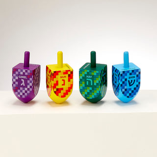 Large Painted Wood Dreidels 4 Pk