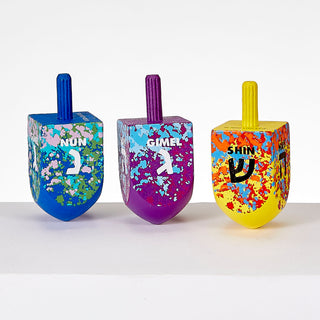 Large Hand-painted Splash Wood Dreidels