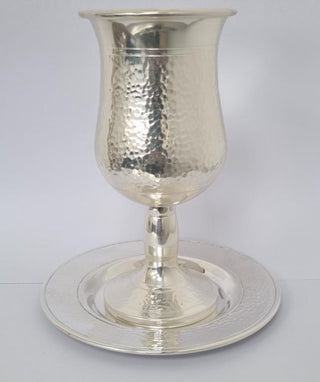 Kiddush Cup on Leg & Plate Set Hammered