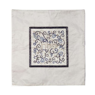 Matzah Cover - Middle Embroidery - White + Blue