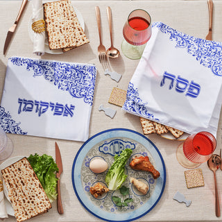 Matte Satin Matzah Cover, Blue Swirls