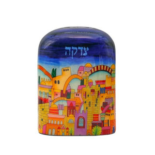 Tzedakah Box - Jerusalem Drawing - Dark Blue
