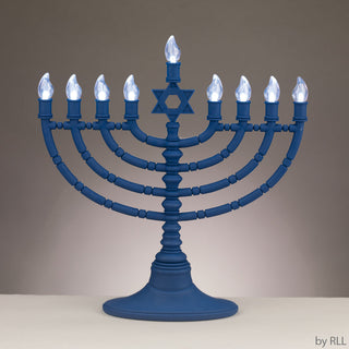 Navy LED Menorah with Clear Bulbs