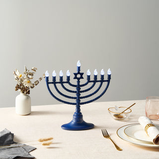 Navy LED Menorah with Clear Bulbs