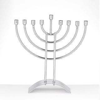 Traditional Steel Menorah, Silver Finish