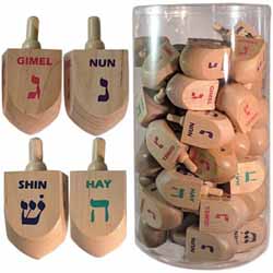 Large Colorful Wooden Dreidels - 4 Pack